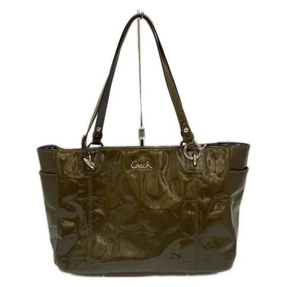 Auth COACH Gallery Embossed Patent Leather Large East West Zip Tote F17729 - - Picture 1 of 8